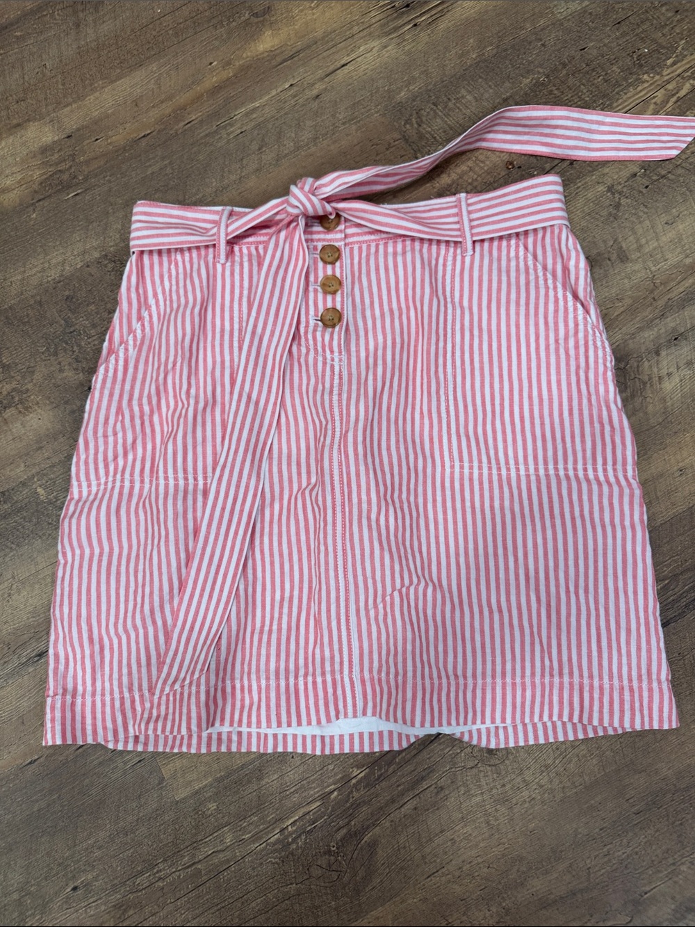 Talbots Pink and White Striped Tie-Waist Mini Skirt